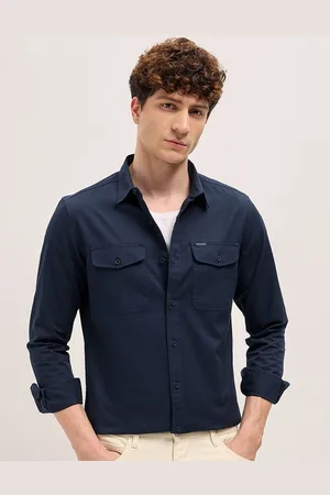 The Bear House Men Spread Collar Solid Cotton Casual Shirt
