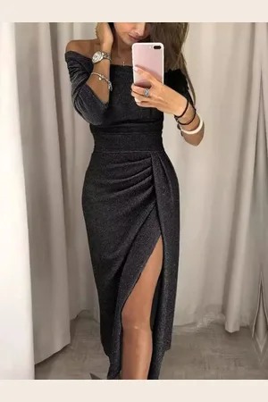 HERE&NOW Women Off-Shoulder Bodycon Maxi Dress