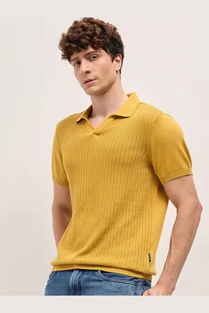 The Bear House Men Slim Fit Self Design Polo Collar Cotton T-shirt