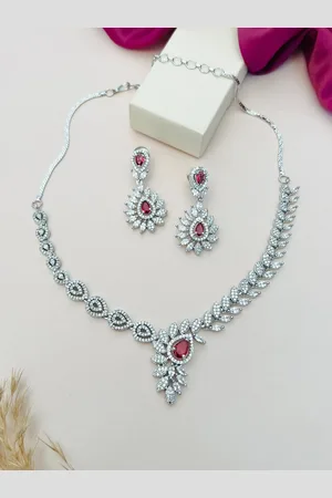 ABDESIGNS Sophisticated Silver Plated American Diamond Necklace