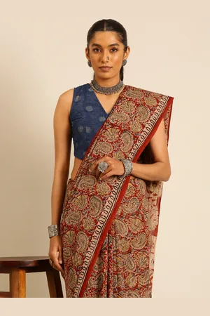 Taavi Kalamkari Pure Cotton Handloom Hand Block Print Saree