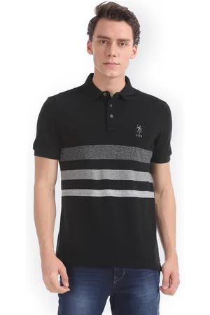 Ralph Lauren Men Black Grey Striped Round Neck Pure Cotton T-shirt