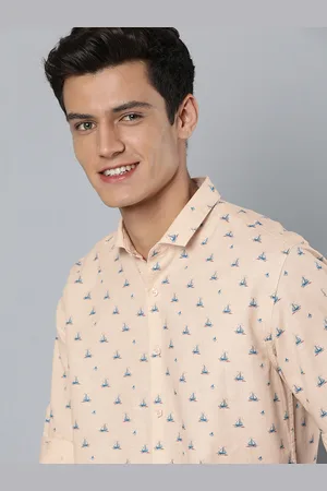 Mast & Harbour Men Pink Slim Fit Printed Cotton Linen Casual Shirt
