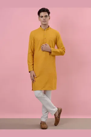 azania Floral Embroidered Thread Work Mandarin Collar Straight Kurta with Pyjamas