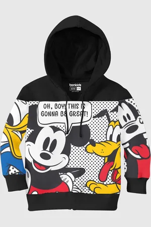 BONKIDS Boys Black Printed Hooded Sweatshirt