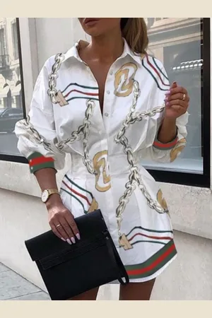 HERE&NOW Women Printed Shirt Collar A-Line Dress