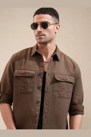 LocoMotive Premium Men Dark Dyed Washed Utility Pocket Overshirt