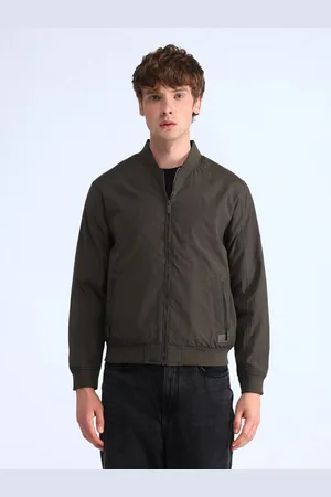 Flying Machine Men Stand Collar Solid Casual Bomber Jacket