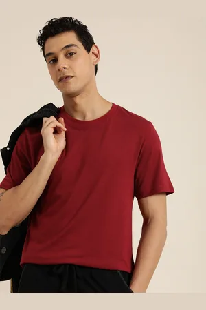 Invictus Men Maroon Solid Pure Cotton T-shirt