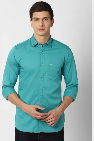Peter England Men Green Solid Slim Fit Casual Shirt