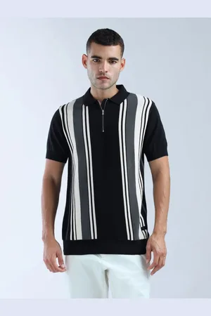 Flying Machine Men Striped Polo Collar Cotton T-shirt