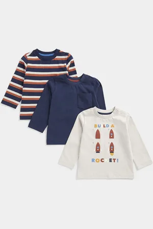 Mothercare Boys Pack Of 3 Striped Round Neck Pure Cotton T-shirts