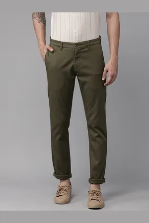 U.S. Polo Assn. U S Polo Assn Men Olive Green Textured Austin Trim Fit Trousers