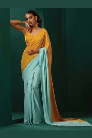 trueBrowns Colourblocked Silk Cotton Ready to Wear Saree
