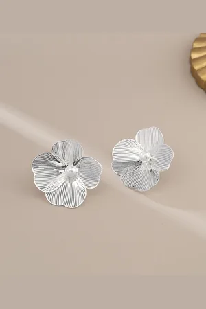 Krelin Silver-Plated Beaded Floral Studs Earrings