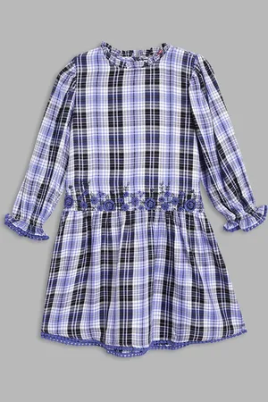 Blue Giraffe Girls Blue & White Checked Dress