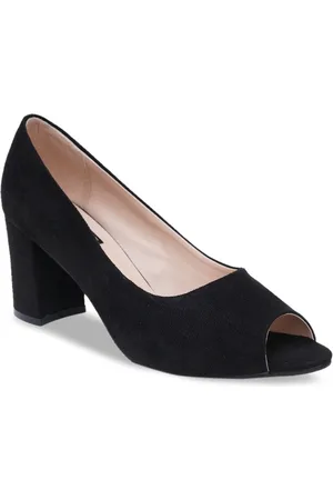 Sherrif Women Black Velvet Block Peep Toes