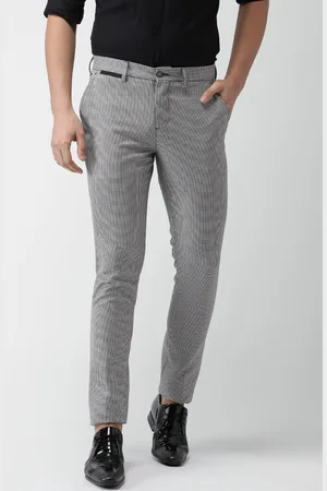 Invictus Men White & Black Slim Fit Self-Design Formal Trousers