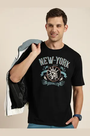 HERE&NOW Graphic Printed Drop-Shoulder Sleeves Pure Cotton T-shirt