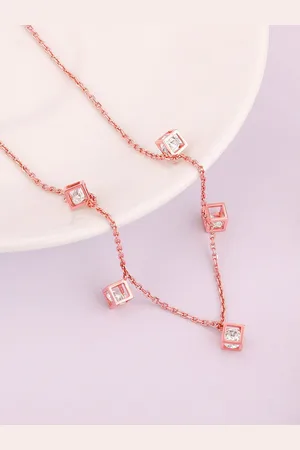 GIVA 925 Sterling Silver Rose Gold-Plated Cubic Zirconia Studded Necklace