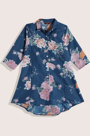 Sangria Girls Floral Printed Shirt-Style Kurta