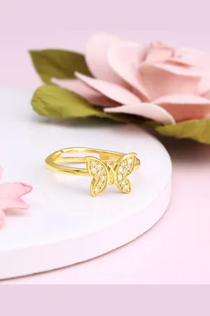 GIVA 925 Sterling Silver Gold-Plated CZ-Studded Finger Ring