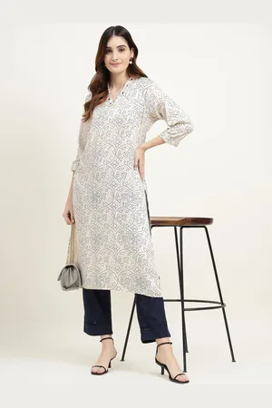ZARI Women Floral Printed Keyhole Neck Thread Work Kurta