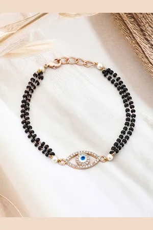 Rubans 18K Rose Gold-Plated Evil Eye Mangalsutra Bracelet with CubicZirconia & Black Beads