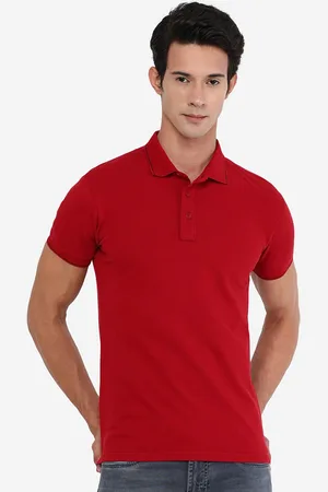 JADE BLUE Men Red Polo Collar Slim Fit Cotton T-shirt