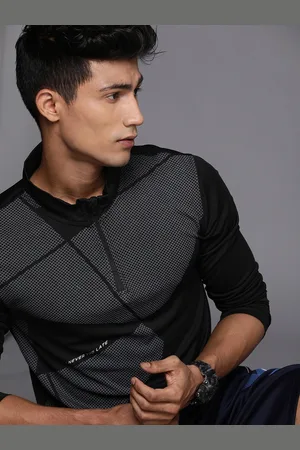 WROGN Men Black Printed Mock Collar Slim Fit T-shirt