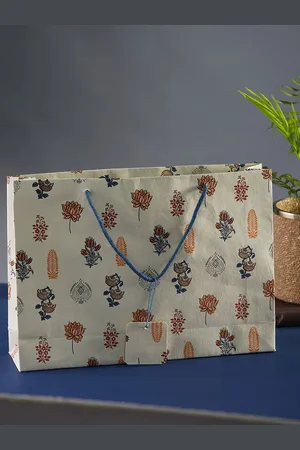 Fabindia Beige Printed Oversized Shopper Paper Tote Bag