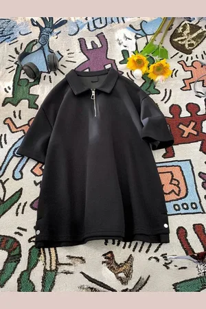 HERE&NOW Men Solid Polo Collar Cotton Oversized T-shirt
