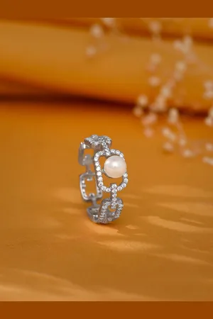 GIVA 925 Sterling Silver Rhodium Plated Stone Studded Ocean Opulence Finger Ring