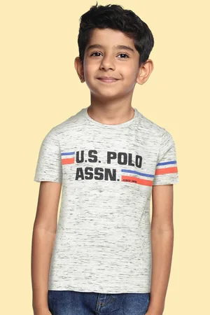 Ralph Lauren Boys Grey Melange & Black Brand Logo Printed T-shirt