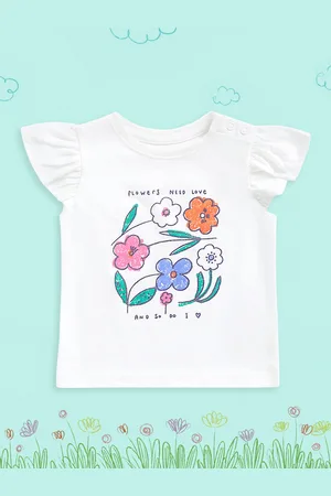 Mothercare Infant Girls Off White & Green Floral Printed Cotton Top