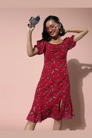 all about you Floral Print Flutter Sleeve Georgette Fit & Flare Midi Dress