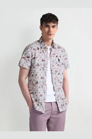 U.S. Polo Assn. Men Smart Spread Collar Floral Printed Cotton Slim Fit Casual Shirt