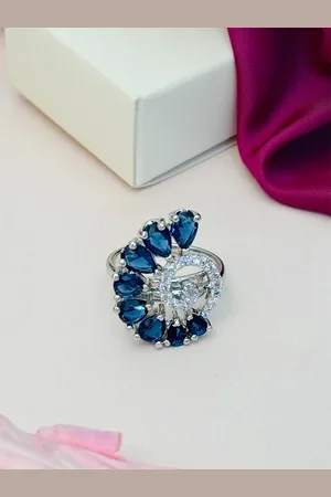 ABDESIGNS Silver-Plated Cubic Zirconia Stone-Studded Finger Ring