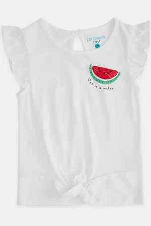 Pantaloons Girls White & Red Printed T-shirt