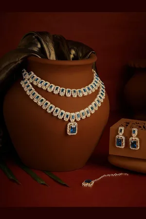 Ami Gold-Plated Austrian Diamonds-Studded Layered Necklace and Earrings With Maang Tika