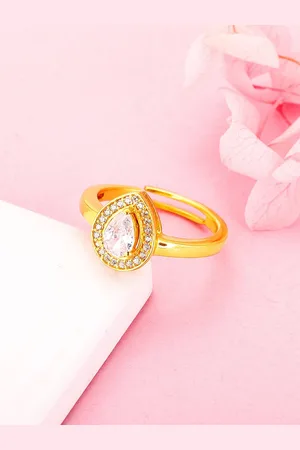 GIVA 925 Sterling Sliver Gold-Plated & CZ Studded Dew Drop Ring