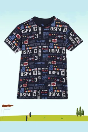 Ralph Lauren Boys Navy Blue Printed Pure Cotton T-shirt