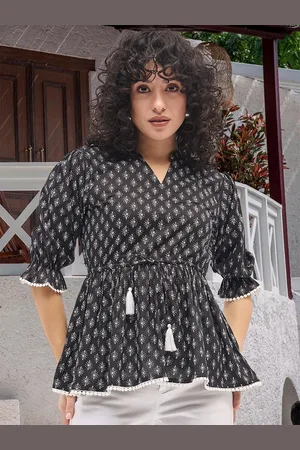 Deewa Women Print Puff Sleeve Ethnic Peplum Top