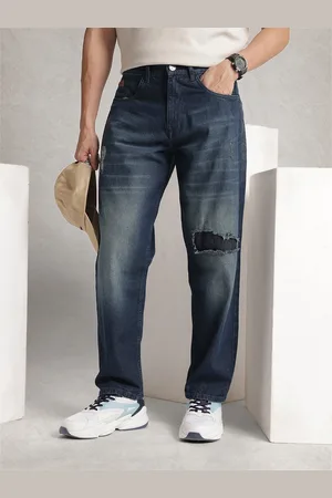 WROGN Men Pure Cotton Loose Fit Patch Detail Mildly Distressed Heavy Fade Jeans