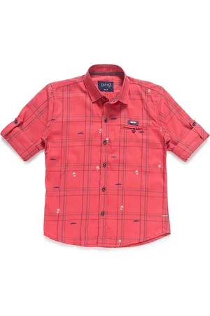 CAVIO Boys Orange Checked Casual Shirt