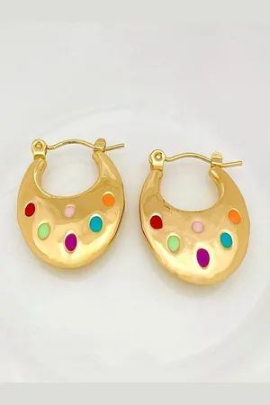 ZIVOM 18KT Gold-Plated Stainless Steel Anti Tarnish Emerald Oval Hoop Earrings