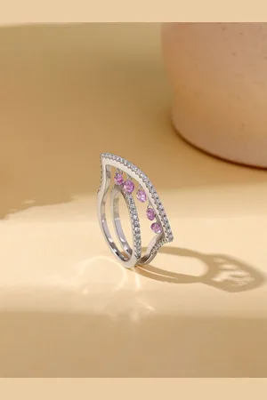 GIVA 925 Silver Rhodium-Plated Stones Studded Finger Ring