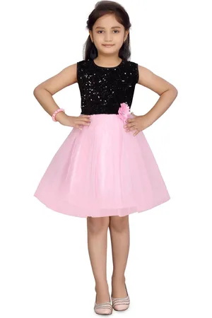 BAESD Girls Sequined Embellished Colourblocked Net Fit & Flare Dress