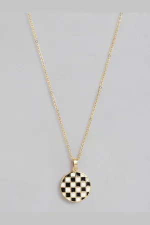 DressBerry Checked Pattern Circular Shape Pendant with Chain