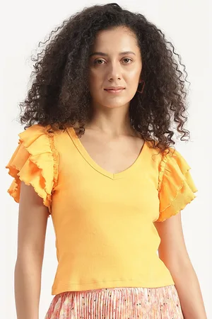 Benetton V-Neck Flutter Sleeves Slim Fit Top